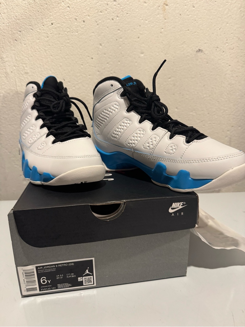 Nike White Black Blue Air Jordan 9 Retro Sneakers